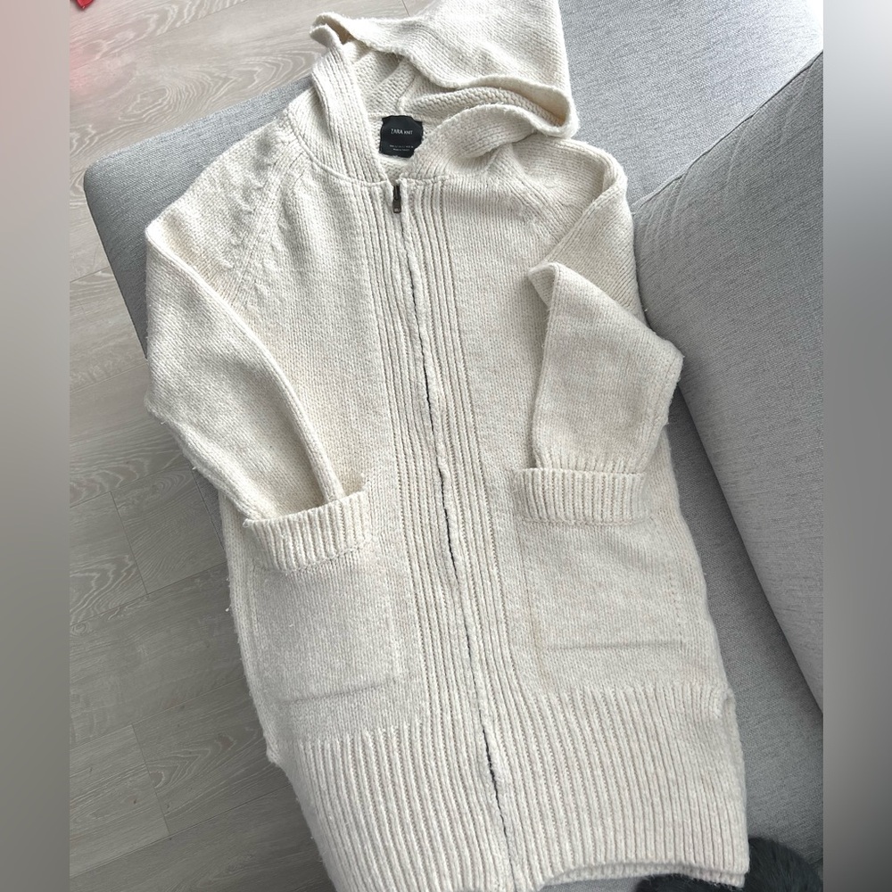 Zara Cream Knit Cardigan with Hood